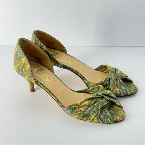 Butter Lavorazione Artigiana Kitten Heel Knot Open Toe Green Multi Italy 6.5